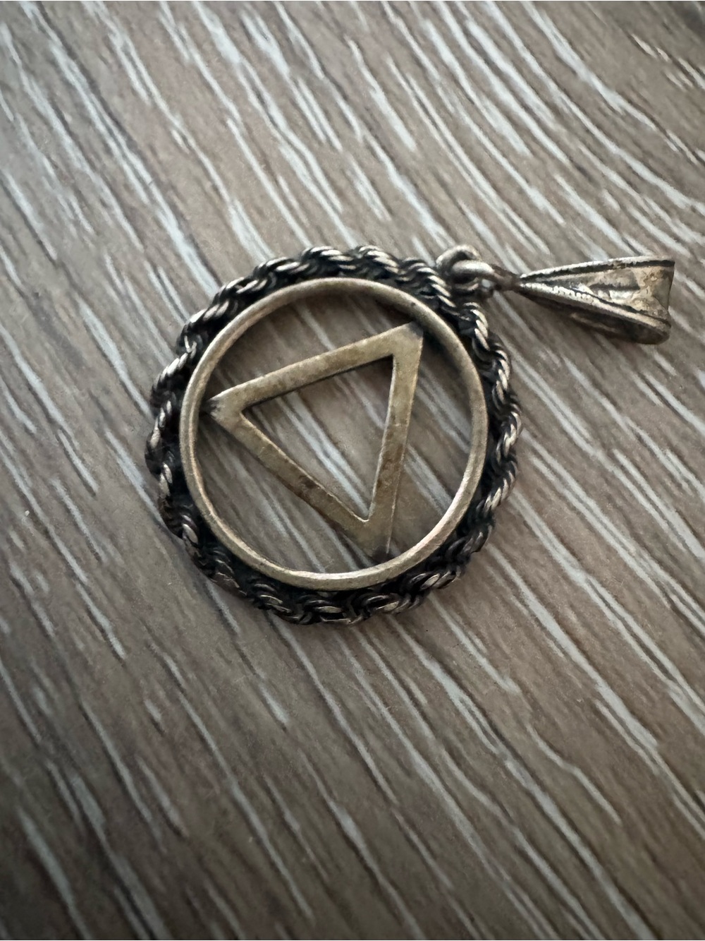 Alcoholics Anonymous sterling silver circle pendant with triangle inside